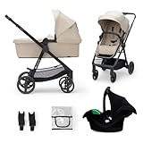 Kinderkraft NEWLY 3 in 1 Trio passeggino neonati, con Ovetto I-SIZE 40-75 cm, Carrozzina, TRAVEL SYSTEM, filtro UPF50+, Con Accessori, Pieghevole, Schienale regolabile, Beige