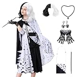 IEEILULU Cruella Costume Bambina, Vestito Crudelia Demon Donna, Costume da Crudelia Deville per Ragazze, Buono per il Ragazze Cosplay di Halloween - il Carnevale del Male (A, 4)