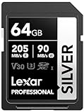 Lexar Professional Scheda SD 64 GB SILVER, fino a 205 MB/s in Lettura, Scheda di Memoria SDXC UHS-I, Classe 10, U3, V30, SD Card per Fotografi Professionisti, Videografi, Appassionati