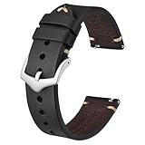 BISONSTRAP Cinturini per Orologi da Uomo, Cinturini in Pelle Cuciti a Mano, Sgancio Rapido, 24mm, Nero con Fibbia Argento