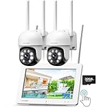 Camcamp Kit Telecamere Videosorveglianza WiFi con 7" Tattile Monitor, 3MP Kit Videosorveglianza Wifi Esterno con 32GB SD Carta, 360° PTZ Colori Visione Notturna 2-Vie Audio Movimento Rilevamento IP66