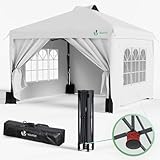 VOUNOT Gazebo 3x3m Pieghevole con 4 Parti Laterali Rimovibili, Gazebo da Giardino Tenda Padiglione Sistema di Clic Pop-up con 4 Sacchi di Sabbia di Peso e Sacca di Trasporto, Colore Bianco