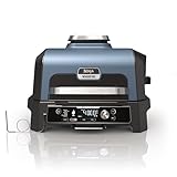 Ninja Woodfire Pro Connect XL Barbecue Elettrico, Griglia, Affumicatore, Friggitrice ad Aria 7 in 1, Controllo con App, 2 Termometri, Griglia per Costicine, Copertura e Spazzola, Blu/Nero, OG901EUAMZ