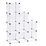 SONGMICS Scaffale a 9 Scomparti, Organizzatore di Plastica Modulare, Portaoggetti Scarpiera, x 30 x 30 cm, Soggiorno, Camera da Letto, Studio, con Martello di Gomma, Bianco LPC115S