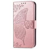 Tivenfezk Nadoli Flip Custodia per Samsung Galaxy A05S,Fiore Farfalla Morbido Interno Magnetico Cinturino da Polso Portafoglio a Libro Cover con Supporto,Rosa Oro