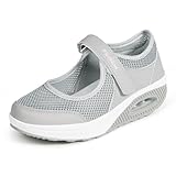 Scarpe Camminata Donna Basculanti Scarpe Dimagranti Fitness Scarpe da Ginnastica Sneaker Casual Mesh Sandali Sportivi Estive Scarpe Outdoor Multisport Zeppa E-Grigio EU 37