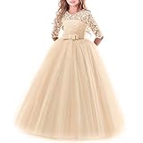 Vestito Elegante da Ragazza Festa Cerimonia Matrimonio Damigella Donna Sposa Prima Comunione Battesimo Carnevale Cocktail Ballerina Prom Abiti Lunghi Estivo per Bambini Champagne 7-8 Anni