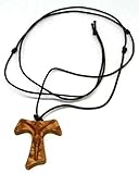 GTBITALY 10.273.90 Collana Croce Tau 3 cm con Cristo a Rilievo San Francesco Assisi Legno di ulivo Pace Comunione 3 Nodi