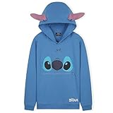 Disney Felpe con Cappuccio per Bambina, Morbida Felpa - Regalo Ragazza (Blu Stitch, 7-8 Anni)