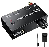 PROZOR Preamplificatore Phono Volume Regolabile Ingresso RCA e Uscita Tipo RCA e 1/4’’ TRS PreAmp Audiophile M/M da 2 RCA a 2 RCA Preamplificatore Giradischi con Adattatore EU - Nero