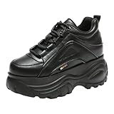 ANUFER Donna Piattaforma Alta Chunky Scarpa da Ginnastica Casuale Allacciare papà Scarpe Nero SN02920 EU38.5