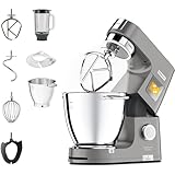 Kenwood KWL90.034SI Impastatrice Planetaria Titanium Chef Patissier XL con Ciotola EasyWarm da 7 L, Bilancia integrata, Potenza 1400W e Frullatore, Illuminazione in Ciotola, Argento