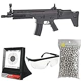 PC Softair Pacchetto Completo con Accessori - Fucile per Softair, Modello FN Scar L Cybergun, a Molla, 0,5 Joule, Colore Nero, Ricarica Manuale