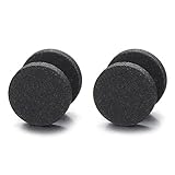 10MM Nero Satinato Sabbia Opaca Cerchio Orecchini da Uomo Donna, Finto Dilatatore Fake Plug, Acciaio, 1 Paio