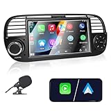 Liulbobu Autoradio per Fiat 500 2007-2015 compatibile con Carplay/Android Auto, Autoradio Fiat 500 da 7 pollici con touchscreen/Bluetooth/FM/AM/USB/DPS/RDS/Mirror Link-Nero