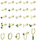 JeweBella 25Pcs Orecchini Acciaio Chirurgico Oro/Argento Donna Uomo Orecchini Anallergici Donna Piccoli Orecchini Cerchio Piercing Orecchio Trago Zirconia Orecchini Cartilagine Set Orecchini Donna