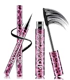 Mascara Waterproof Nero, Mascara e Eyeliner, Mascara Volumizzante e Allungante, Effetto Ciglia Finte, 4D Silk Fiber Eyelash Mascara, Antimacchia e Non Agglomerante, Set di Naturale Trucco per Occhi