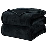 WAVVE Coperta Plaid Pile di Flanella 260gsm - 150x200 cm, Nero - Coperta Pelosa 200x150 - Divano/Letto Singolo/Matrimoniale, Copridivano di Microfibra Calda e Morbida