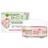 Garnier Bio Rosy Glow, Crema Rosa Idratante 3-in-1, Azione Nutriente, Rassodante e Illuminante, Arricchita con Olio di Rosa Canina Bio e Vitamina C, Formula Vegana, 50 ml