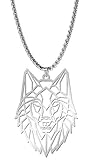 Cooltime - Collana unisex con ciondolo geometrico a forma di animale, in acciaio Inox, con catena veneziana da 58 cm e Acciaio inossidabile, colore: Wolf#1, cod. 20191107