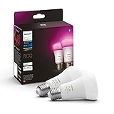 Philips Hue White and Color Ambiance Lampadina Smart LED, Attacco E27, Luce Bianca o Colorata, 15W, 2 Pezzi