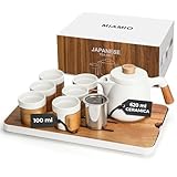 MIAMIO - Set da tè giapponese/cinese 6 x 100 ml/teiera asiatica 620 ml con infusore per tè, set di tazze da tè tradizionali giapponesi per amanti del tè/uomini/donne (Bianco)