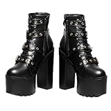 DEMONIA - Stivaletto con Tacco Gotico Rasha - Confortevole stivali neri in pelle con piattaforma da 6 cm e tacco da 15 cm, Nero , 38 EU