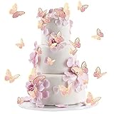 30Pcs Farfalla Decorazioni per Torte 3D Farfalla Cake Topper Decorazioni Miste Farfalla Cupcake Toppers per Compleanno Festa Nuziale Cake Wall Party Decorazioni Alimentari (Rosa)