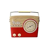 Scatola di Latta, radio in vita con maniglia in look retrò, scatola di biscotti, decorazione, 22 x 6 x 17 cm volume 1,5 L, rosso/marrone