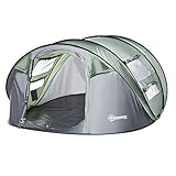 Outsunny Tenda da Campeggio Pop Up 2 Posti con 2 Porte, 4 Finestre e Telo Impermeabile, 263.5x220x123 cm, Verde Scuro