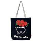 hello-bags. Borsa tote bag in tela con cerniera, fodera e tasca interna. Esterno: 100% cotone. Include una busta regalo kraft. Modello: VIVALAVIDA. Colore: Nero. Misure: 37x 38 cm.