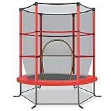 COSTWAY Trampolino Elastico Bambino Ø165 cm in Acciaio, Tappeto Elastico Bambini da Esterno e da Interno, con Rete e Cusicnetti Antiscivolo, Carico Statico 135 kg (Rosso, 165 x 165 cm)