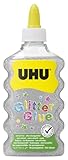 UHU Glitter Glue Argento - bottiglietta di glitter argentati per decorare, sicuri per i bambini, dermatologicamente testati, perfetti per i lavoretti