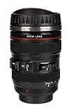 BAKAJI Mug Camera zoom Lens Tazza in acciaio forma obiettivo 350 ml teleobiettivo colore nero