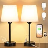 Lampada da Comodino Set di 2, Abat Jour da Comodino Touch Dimmerabile a 3 Vie con Porte USB-A+C 2 Presa CA, Paralume in Lino Beige 2 Lampadine, Lampada da Tavolo per Camera da Letto Soggiorno Ufficio