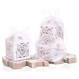 GWHOLE 60 Pz Scatola Regalo di Nozze, Scatole Bomboniera Matrimonio Favore Scatole Caramella con Nastro per Matrimonio Anniversario Festa, Natale, Bianca