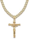 Jewow Acciaio Inossidabile Uomo Collana Pendente Croce Gesù Cristo, 7mm Larghezza Catena