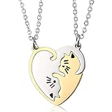 Oneroomone 2 pezzi Collana per Coppie con Ciondolo Gatto, Collana da coppia in Argento Dorato, Collana con Ciondolo Puzzle, Miglior Regalo per te e il Tuo Amante