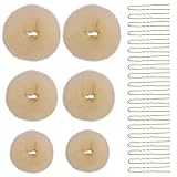 6 Pezzi Ciambella per Chignon, Creatore per Pane Ciambella Accessori Capelli Chignon con 20 Clip a Forma di U per Donne e Ragazze (Beige)