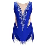 inhzoy Body Danza Bambina Balletto Body Danza Classica Moderna Senza Maniche Nappe Strass Leotards Pattinaggio Artistico Body Ginnastica Ritmica Costume da Danza, 6-16 Anni Blu reale 11-12 anni