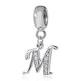 Charm in argento Sterling 925 con ciondolo a forma di lettera dell alfabeto, utilizzabile come iniziale o per formare parole, compatibile con bracciali Pandora M