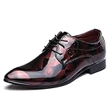 Scarpe Uomo Pelle, Derby Stringate Basse Elegante Sera Oxford Vintage Verniciata Marrone 43 EU