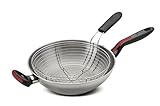 Lagostina Linea Rossa Wok in Acciaio Inox 18/10 con Cestello per Friggere e per Cottura a Vapore, Ø 28 cm, Pentola Induzione, Gas e Forno fino a 175 °C, Manicature in Silicone Antiscivolo