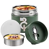 minghaoyuan Thermos Alimenti Caldi, 1300ml Thermos Pappa Neonati in Acciaio Inox, Portavivande Termico con Coperchio Pieghevole Tazza Termica per Alimenti per Zuppa, Cereali, Stufato - Verde