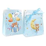 BETESSIN 50pz Scatoline Bomboniere Battesimo Portaconfetti Nascita con Bigliettini Nastro Scatole Carta Regalo Orsetto Blu Bambini Decorazione Confetti per Festa Battesimo Nascita Compleanno (blu)