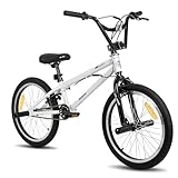 Hiland BMX Freestyle 20 Pollici per Bambino e Bambina con Sistema Rotore 360°, Bicicletta BMX con 4 Pioli in Acciaio e Ruota Libera, Bianco