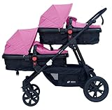 PASSEGGINO DOPPIO/GEMELLARE 2in1 NERO E ROSA PER DUE BAMBINI FRATELLI STROLLER