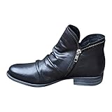 Stivali Donna Moda Casual Retro Tinta Unita Scarpe Corte con Cerniera alla Caviglia (37,Nero)