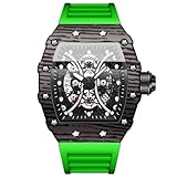 Silverora Orologi da uomo in silicone Tonneau – 3 ATM, impermeabile, con ingranaggi analogici, al quarzo, calendario, cinturino in silicone, orologio sportivo con lancette luminose, regalo per uomini