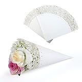 Gwhole 100 pz Coni Portariso Matrimonio Bianco Avorio Kraft Coni di Coriandoli Bomboniere Segnaposto Portaconfetti Sacchettini Scatolina Nozze Battesimo Comunione Tagliati a Laser Pizzo Biadesivi